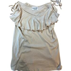 Michael Stars Beige Shimmer Frill Tie Shoulder Cami Tank Top OSFM